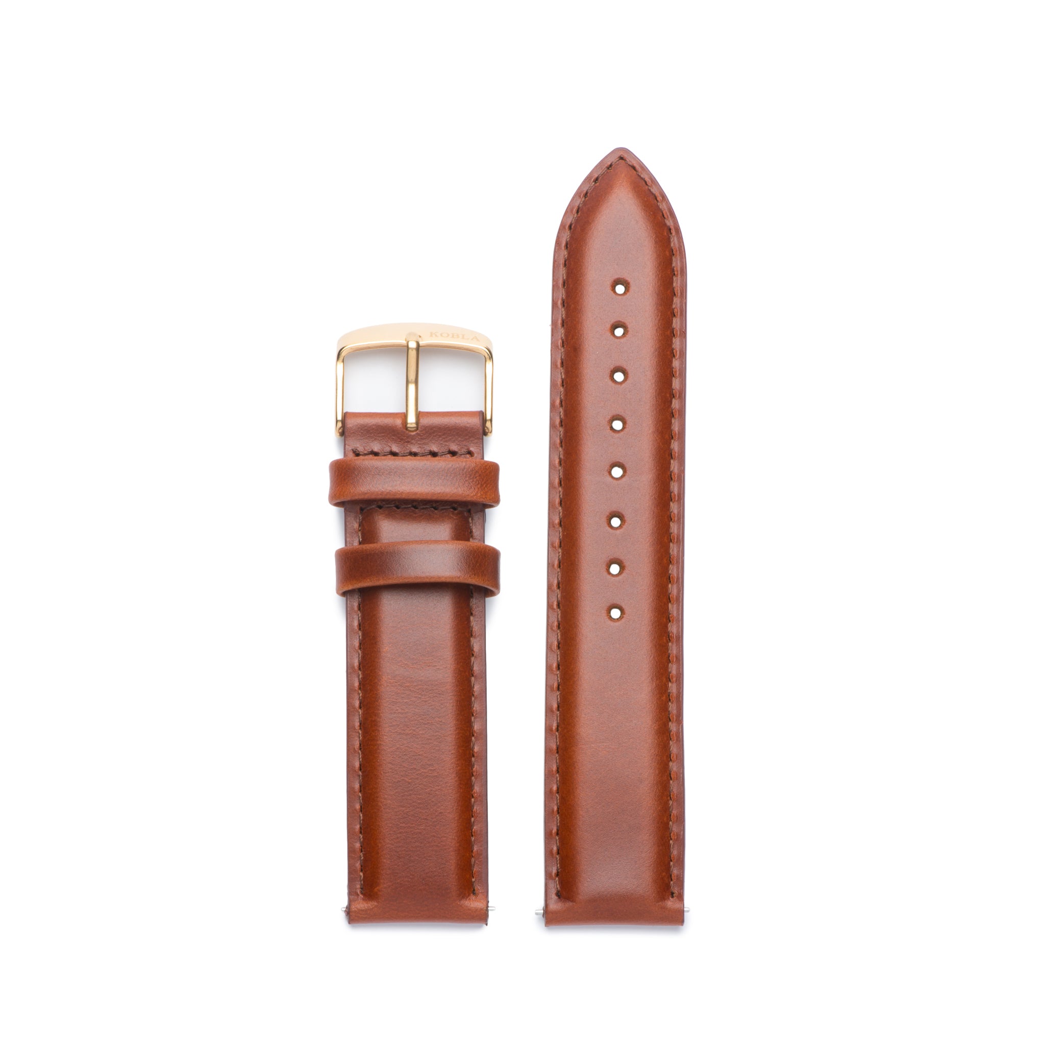 brandy leather watch strap with golden buckle